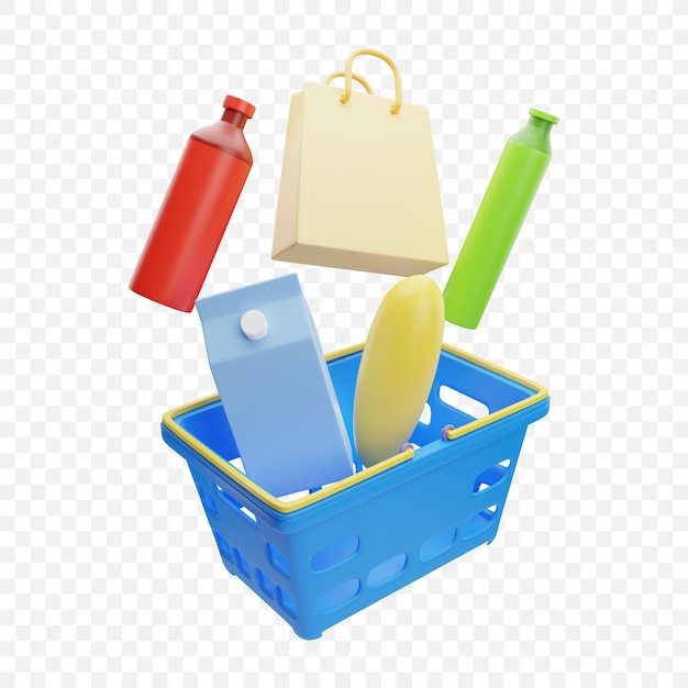 PSD shopping basket isolated icon 3d render illustration