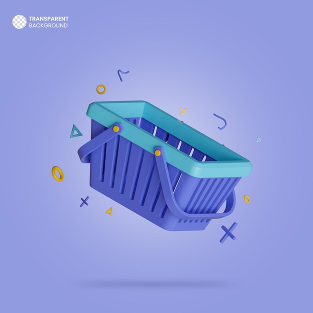 PSD shopping basket isometric 3d render icon