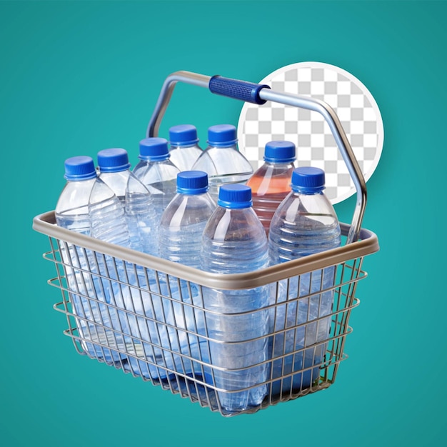 PSD Корзина для покупок с водяным охладителем и бутылками для распределителя воды 3d-рендеринг