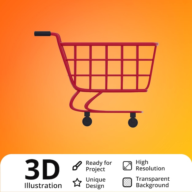 PSD shopping cart 3d illustration