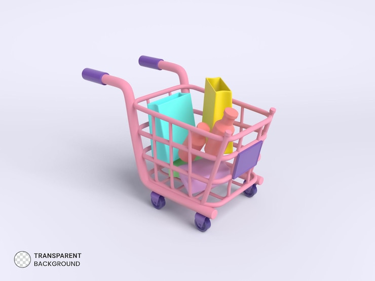 PSD 购物车 3d 渲染孤立的图标