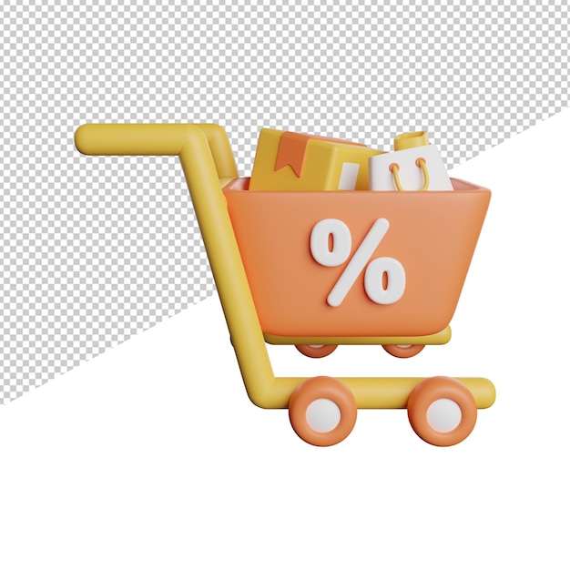 Shopping Cart Discount front view 3d rendering icon illustration on transparent background