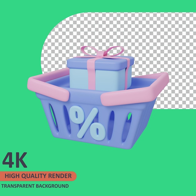 Carrello della spesa e regali 3d vendita icona illustrazione alta qualità render