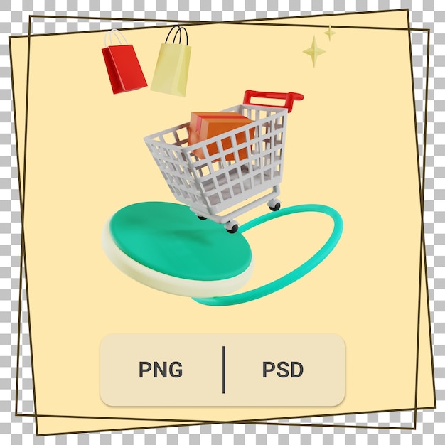 쇼핑 카트 종이 가방 및 상자 3d 그림
