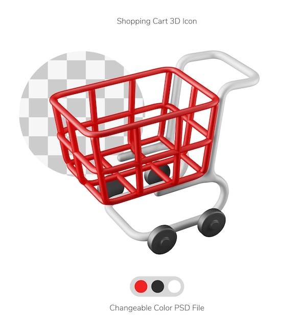 PSD shopping cart trolley purchase symbol psd changeable color 3d icon illustration isolated