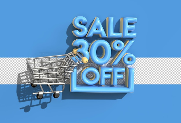 Shopping Cart with 30 Percent Sale OFF Discount Banner with Transparent PSD File