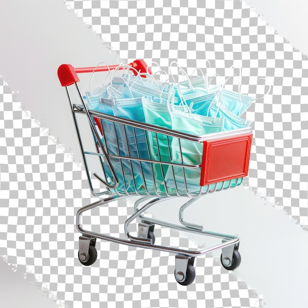 PSD a shopping cart with a red plastic bag on it