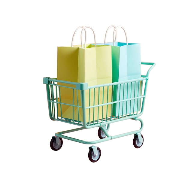 a shopping cart with a shopping cart with a bag on it