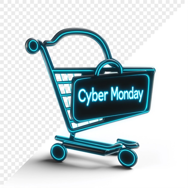 a shopping cart with a sign that says cyber monday on it