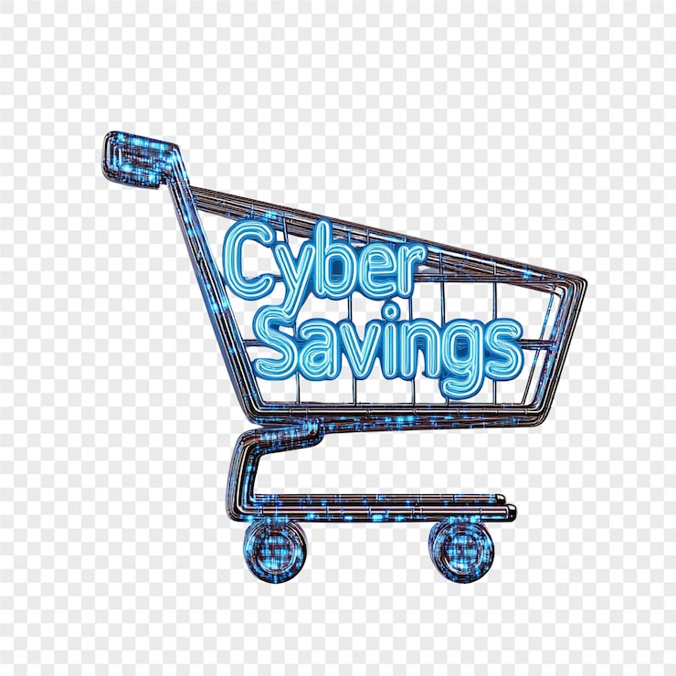 PSD a shopping cart with the word cyber saving on it