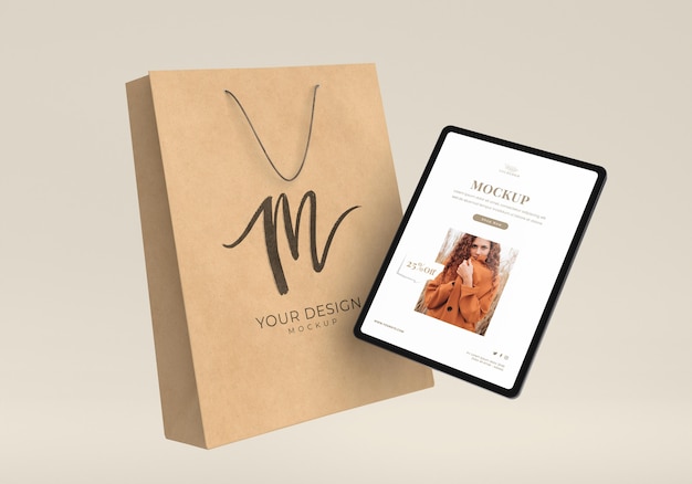 Shopping concept with tablet and bag