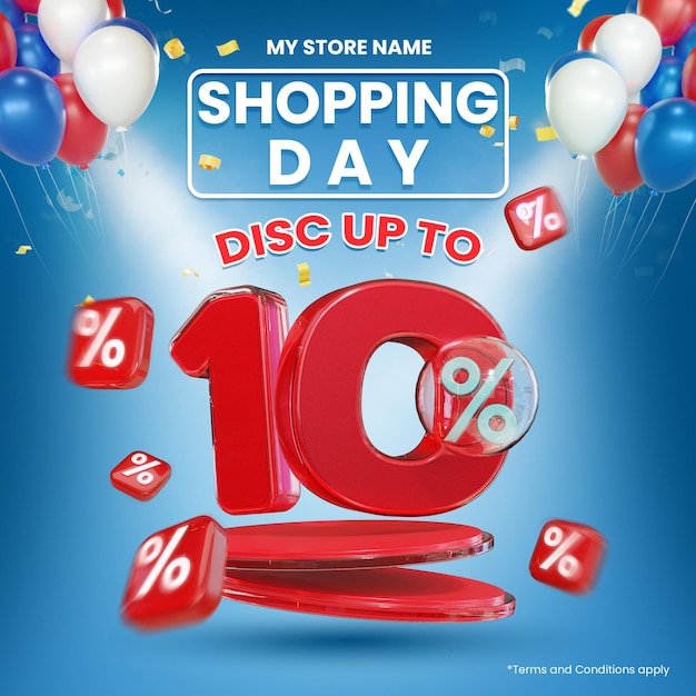 PSD shopping day discount up to 10 for special promo social media post