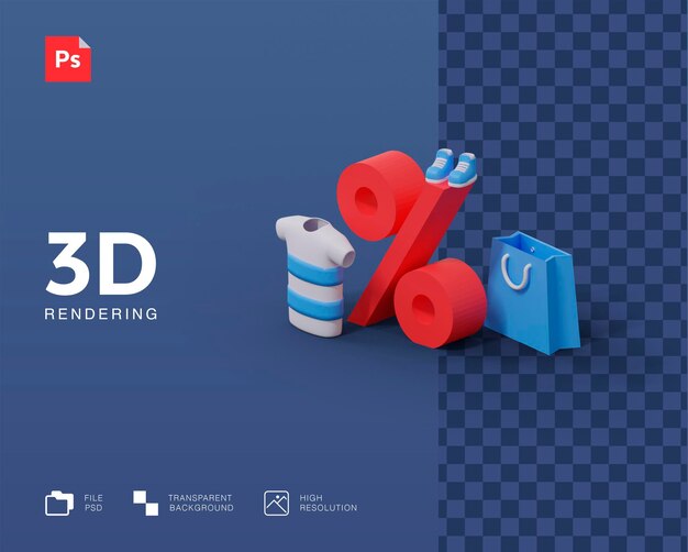 Illustrazione 3d di sconto per lo shopping