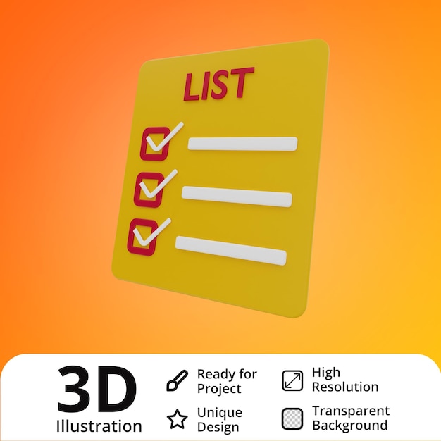 Shopping list 3d illustration