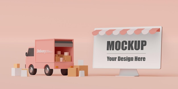 shopping online concept, blank screen monitor mockup