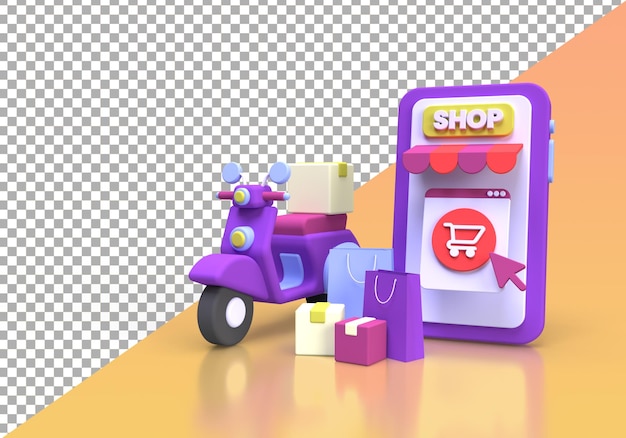 shopping online and delivery with scooter concept illustration for business idea concept background3drender