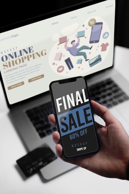 Shopping online on laptop and mobile