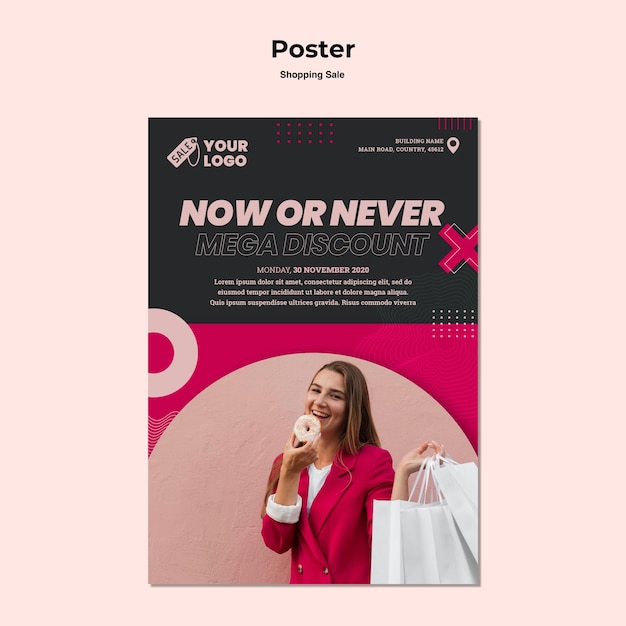 Shopping sale poster with photo of woman