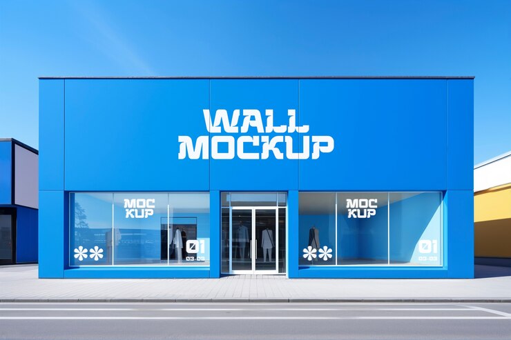 PSD shopping store exterior mockup