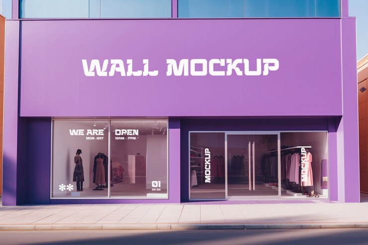 PSD shopping store exterior mockup
