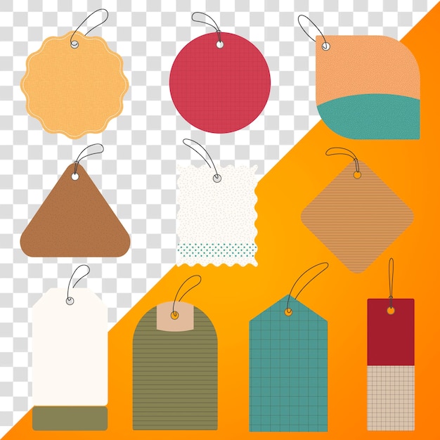 Shopping tag png sticker retro transparante afdrukbare clipart tekstruimte set