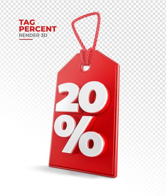 Shopping tag render 3d 20 per cento