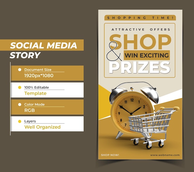 PSD tempo di shopping marketing digitale storie di instagram banner template