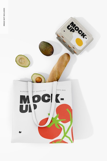 Shopping tote bag mockup, high angle view