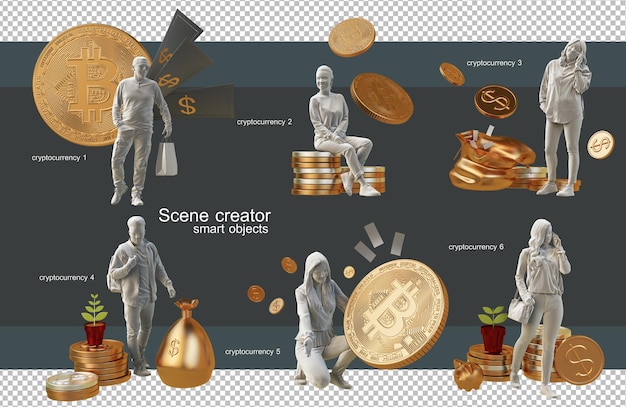 Shopping con rendering 3d di concetto di criptovalute