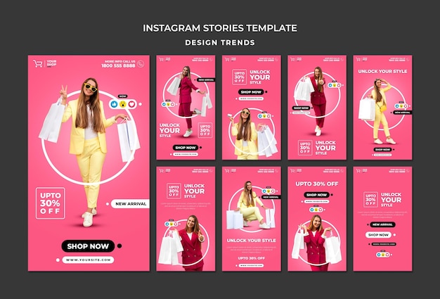 PSD modello di storie di instagram donna dello shopping