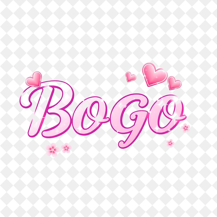 PSD shoujo text bogo with twinkling hearts and flowers text is elegant and curvy soft pink and purpl