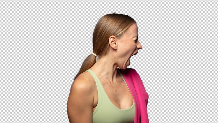 PSD shouting aggressively looking very angry frustrated outraged or annoyed screaming no