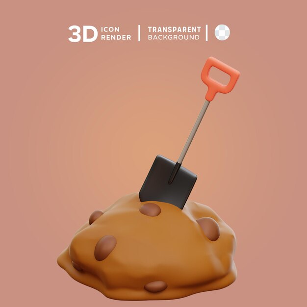 PSD shovel 3d illustration rendering 3d icon colored isolated