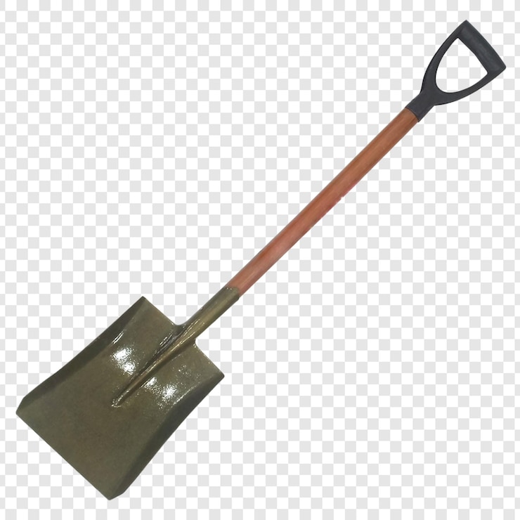 PSD a shovel with a wooden handle and a metal blade for gardening
