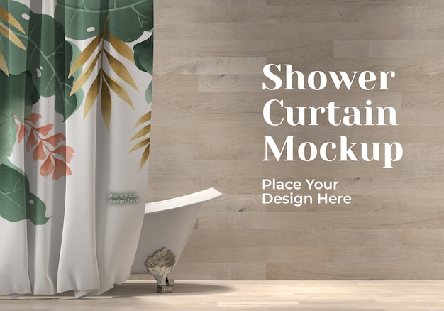 PSD shower curtain mockup indoors