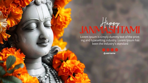 PSD shree krishna janmashtami wishes card design