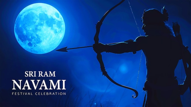 Shri Ram Navami 축제 배경은 활 화살을 가진 라마와 함께 인도의 종교 축제입니다.