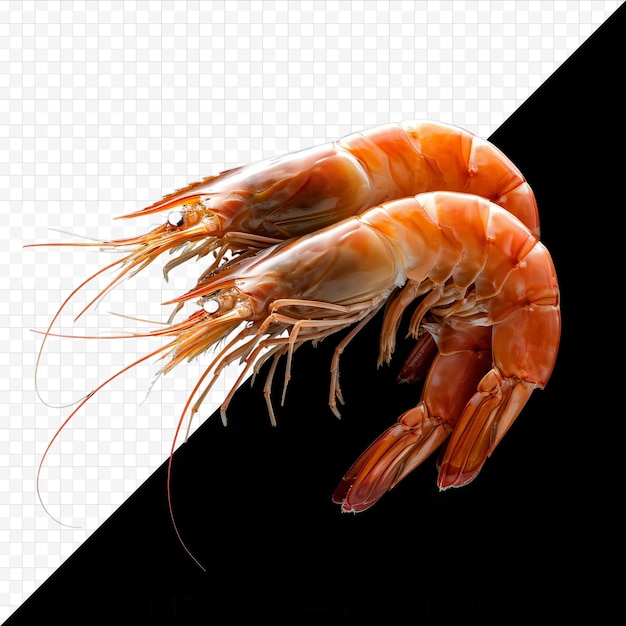 Shrimps isolated on a black isolated background top view