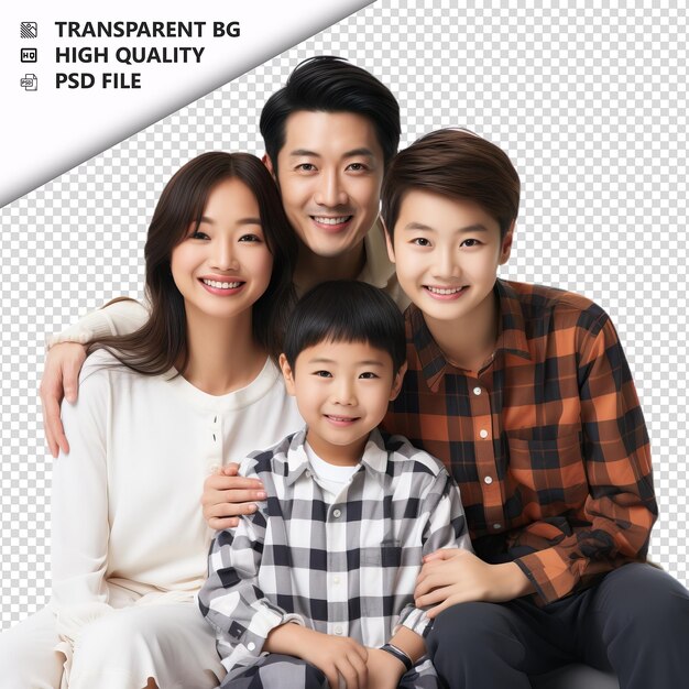 Shy asian family ultra realistic style white background i