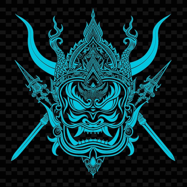 PSD siamese ayutthaya warrior khon mask logo met nagas en curv creatieve tribale vector ontwerpen