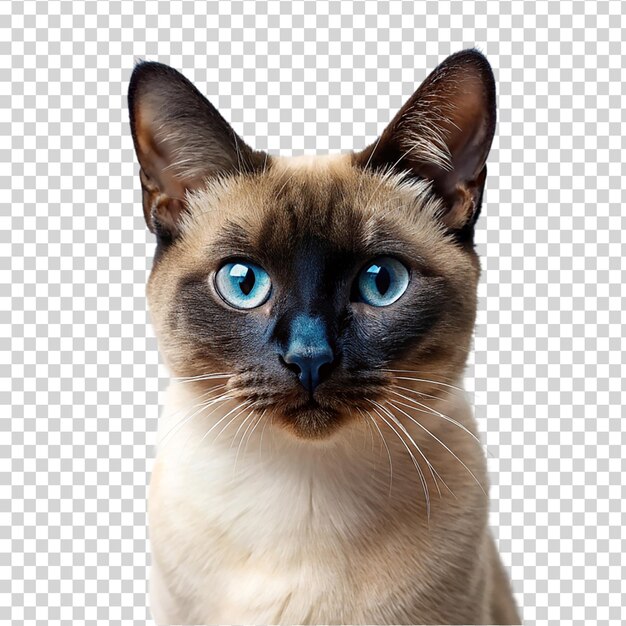 Siamese cat with striking blue eyes on transparent background