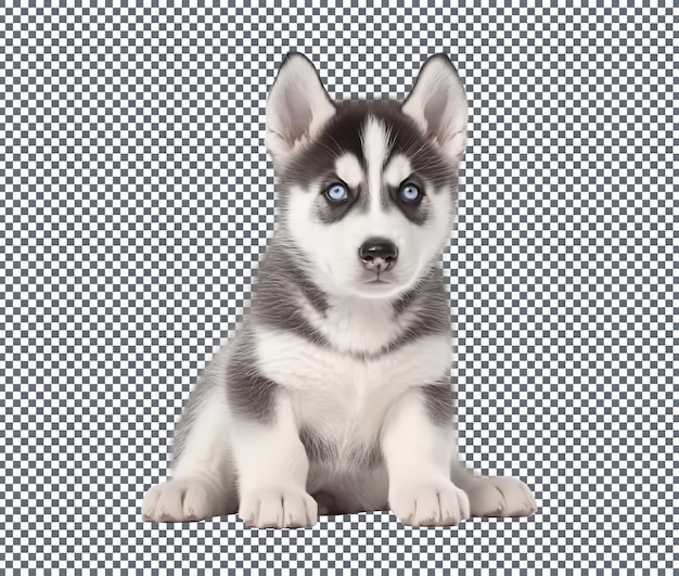 PSD siberian husky dog cute little puppy isolated on transparent background