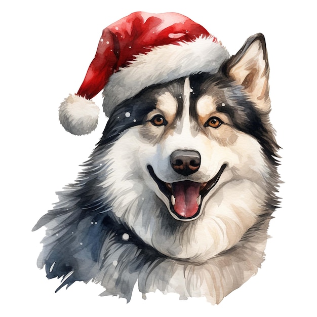 PSD siberian husky with a santa hat on its head