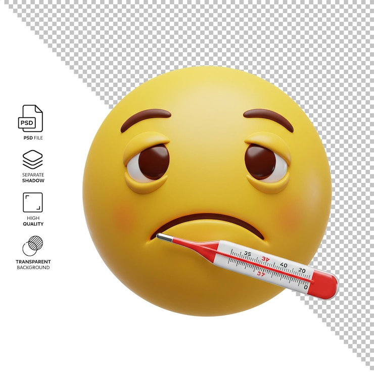 PSD sick emoji with thermometer - 3d render