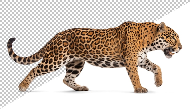 PSD Боковой вид ходячего ягуара на изолированном фоне