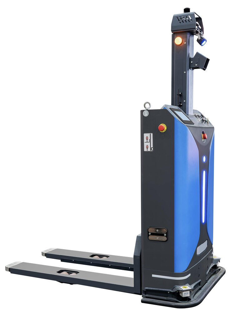 PSD side view blue robotic forklift