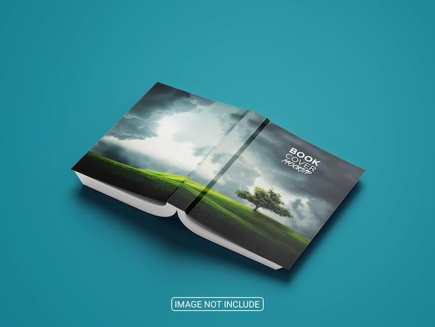 Side view book cover on blue background mock up