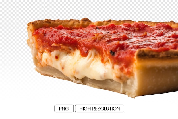 PSD side view of chicago style pizza with hot sauce on transparent background