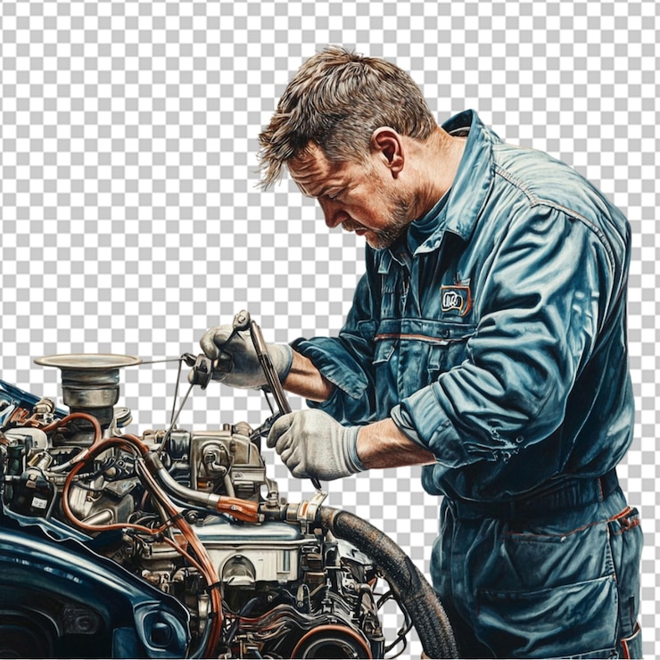 PSD side view man repairing car