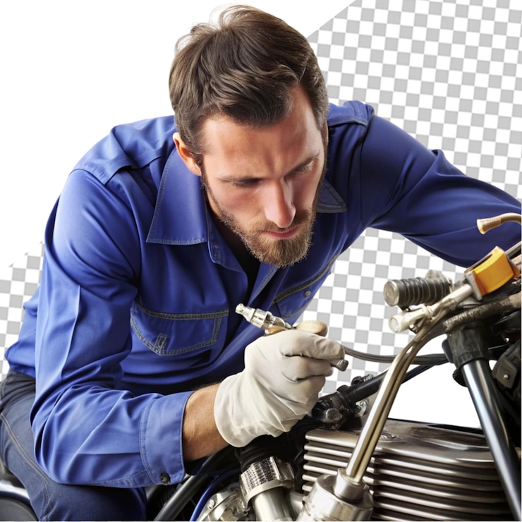 PSD side view man repairing motorcycle